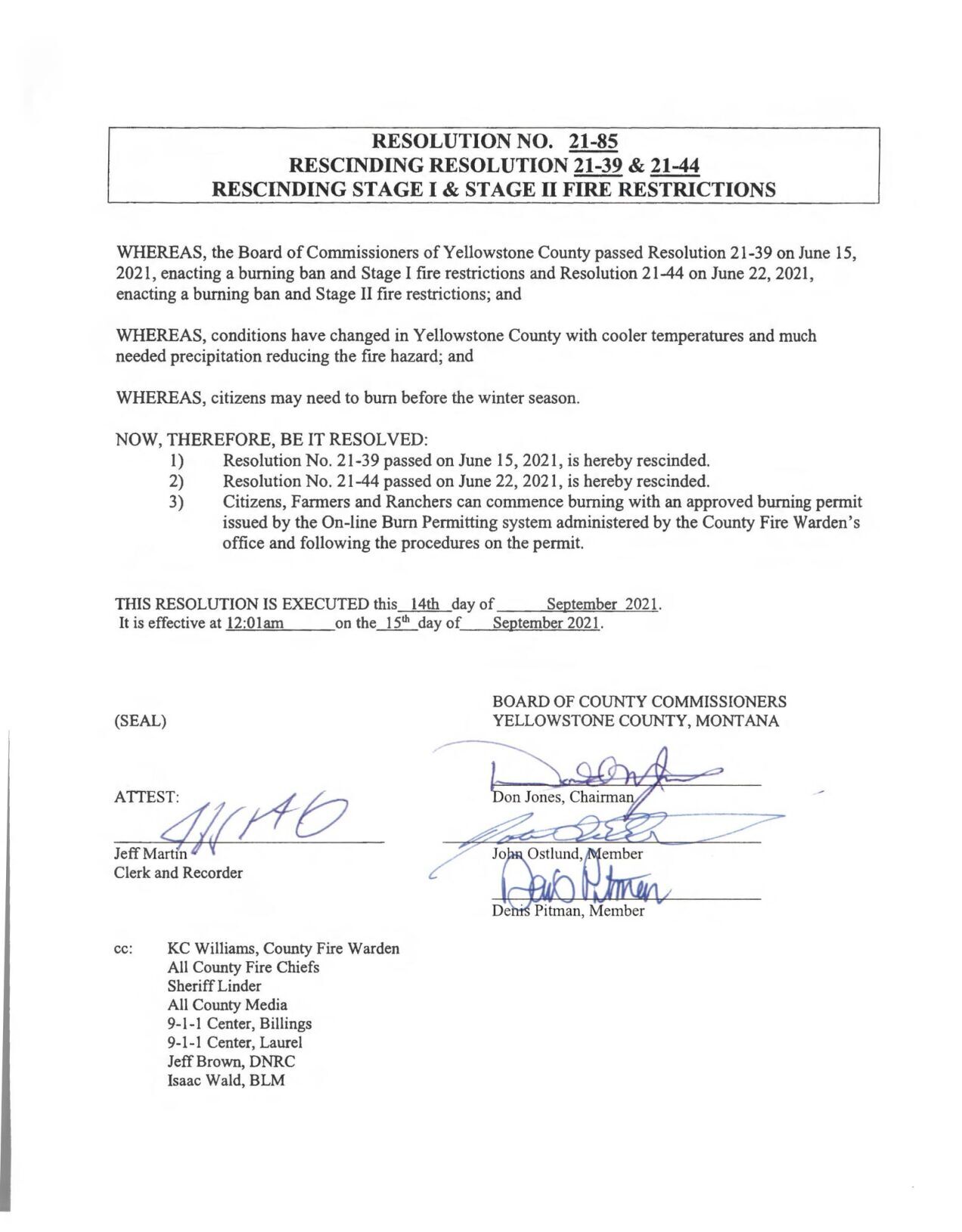 Yellowstone Co. moves out of fire restrictions